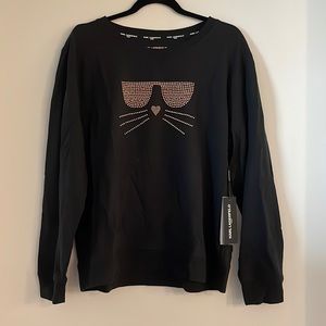 NWT Karl Lagerfeld Rhinestone Detail Cat Sweatshirt